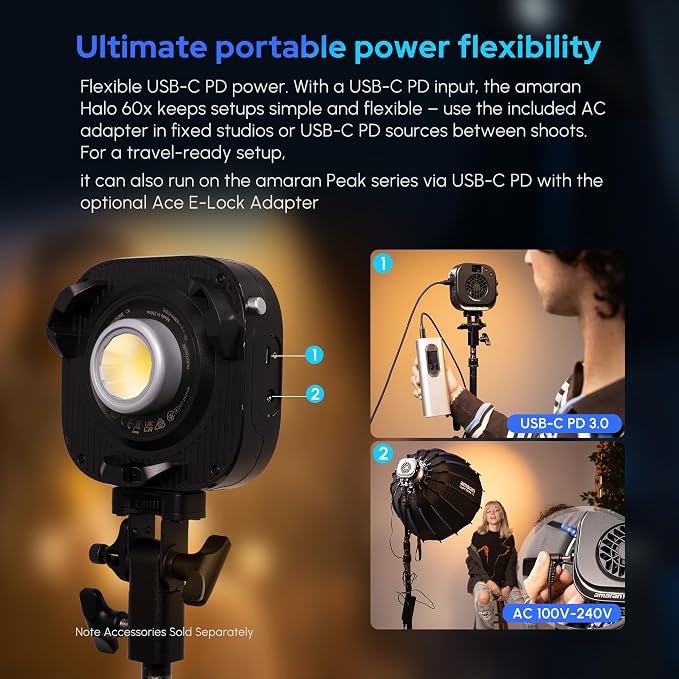 Amaran Halo 60X COB Led Video Light 60W Bi-Color 2700k-6500k,Bowens Mount | Silent Photography Lighting,3270lux@1m,Ultra-Compact Travel Light,USB-C PD Power,App/NFC Control,for YouTube TikTok Studio - Image 3
