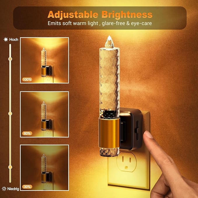 JandCase Night Light, Flameless Candle Amber Night Lights Plug into Wall | 2 Pack, Auto On/Off Light Sensor Crystal Dimmable LED Nightlight, 0-100LM Decorative nite Light for Adults Bathroom Hallway - Image 3