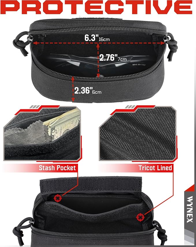 Wynex Tactical Molle Glasses Pouch, Shockproof Eyeglass Case for Glasses | Sunglasses Case Hard Shell, 360°Clip & Patch, Glasses Protector Fit Sunglasses Goggles, for Travel Sports Work - Image 3