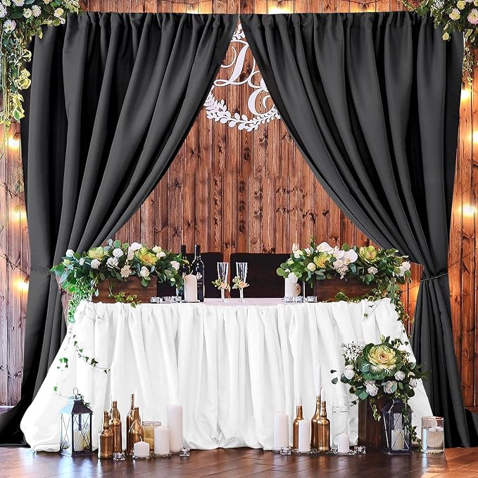 Joydeco Black Backdrop Curtain for Parties, Wrinkle Free Black Curtains Photo Backdrop for Wedding Decor, Birthday Party Graduation Baby Shower Photography(5ft x 7ft, 2 Panels) - Image 2