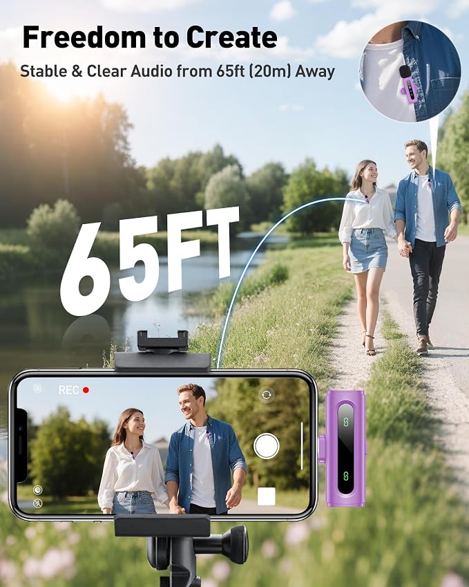 USB C Lavalier Microphone Wireless Mini Mic for Type-C Android Phone/Tablet/PC Video Recording Clip-on Mics with Rotatable Clip&Denoise Recording, Ideal for Vlog Tiktok Youtube Content Creator, Purple - Image 7