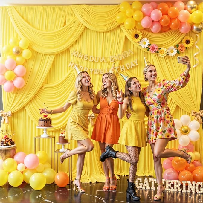 6 Panels Yellow Backdrop Curtain for Parties Wrinkle Free Lemon Yellow Photo Curtains Backdrop Drapes Fabric Decoration for Birthday Party Wedding Baby Shower 30ft(W) x 10ft(H) - Image 4