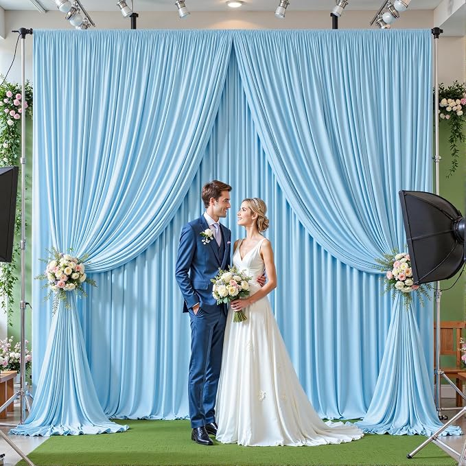 8ftx10ft Wrinkle Free Blue Backdrop Curtain - 10 Feet Photography Backdrop Drapes, Silky Polyester Back Drop Cloth for Wedding Baby Shower Balloon Arch Background - Image 4