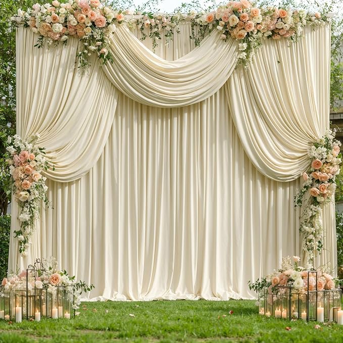 10 Panels Backdrop Curtains for Wedding Party Wrinkle Free Beige Backdrops Curtain Drapes Fabric Decorations Photo Back Drop Cloth for Baby Shower Photography Stage Reception 50ft(W) x 12ft(H) - Image 2