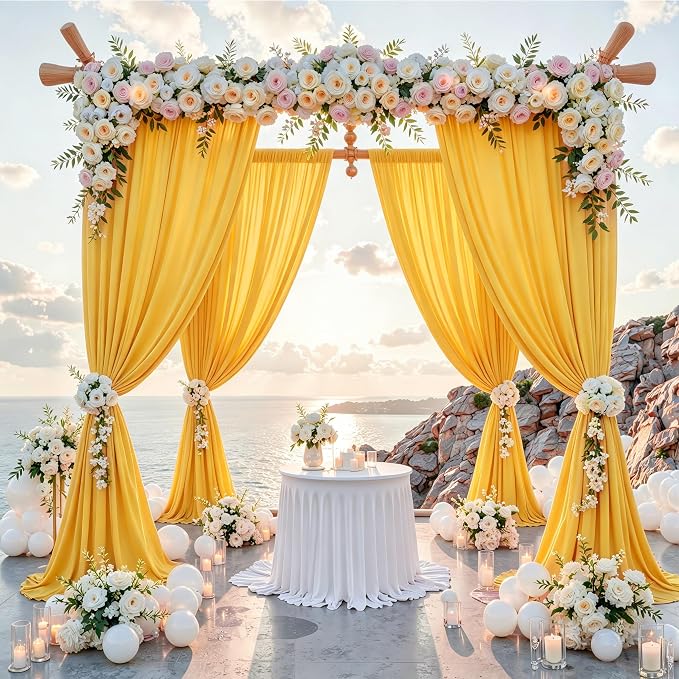 30 ft x 10 ft Wrinkle Free Yellow Backdrop Curtain for Parties, Ginger Polyester Photo Backdrop Drapes,Thick Background 6 Panels 5ft x 10ft for Baby Shower Wedding Birthday Party Backdrop Stand - Image 2