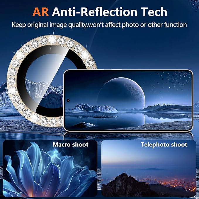 for Samsung Galaxy S26 Ultra Camera Lens Protector, Individual Metal Ring Tempered Glass Lens Cover, [Strong Adsorption] Scratch Resistant Ultra-Thin HD Clear Lens Cover, Titanium Gold Diamond - Image 3