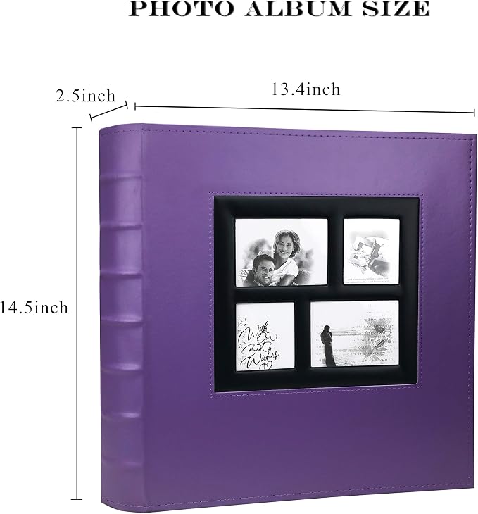RECUTMS Photo Album 4x6 600 Photos Large Leather Baby Wedding Albums Purple | Black Pages, Horizontal and Vertical Pockets, Family PhotoBook, DIY Front Window, Anniversary Memory Book, Large Capacity - Image 2