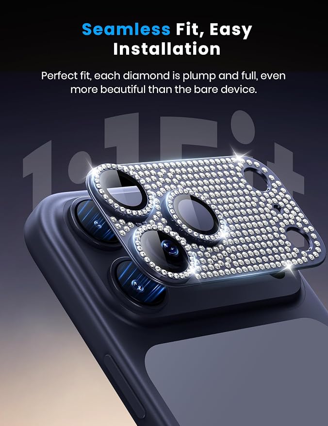 Hoerrye for iPhone 17 Pro Camera Lens Protector - Bling Diamond | Military Grade Protection, Keep Lens Original Design, 9H Tempered Glass Camera Cover Screen Protector - Image 4
