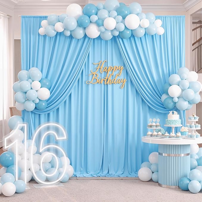 10x8ft Wrinkle Free Baby Blue Backdrop Curtains for Parties, Thick Fabric Backdrop Drapes for Wedding Birthday Photography Baby Shower Party Background - Image 4