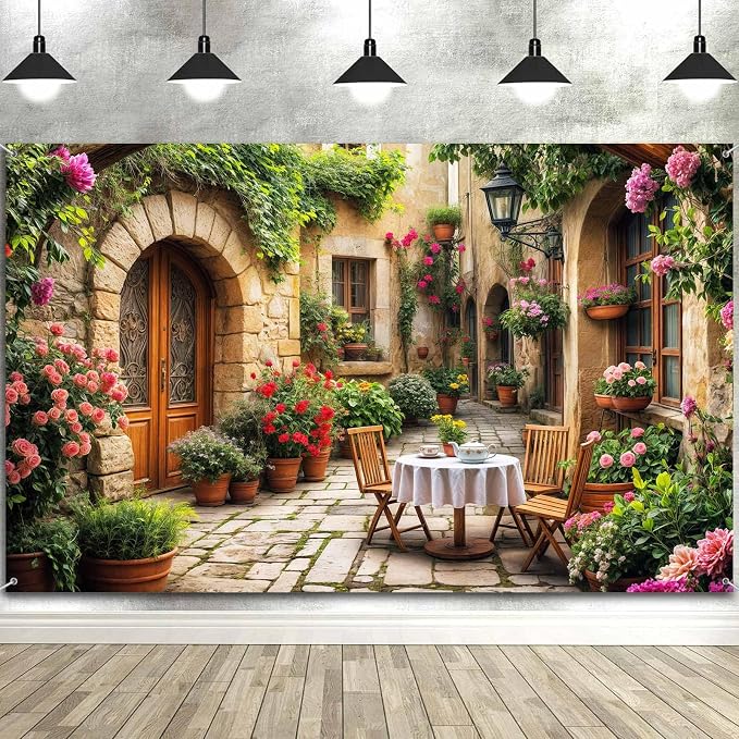12X10ft Italian Theme Backdrop Italy Town Street Backdrop for Photography, Europe Village Town Landscape Photography Background Garden Tea Party Barnner Photo Studio Props, Color-4 - Image 5