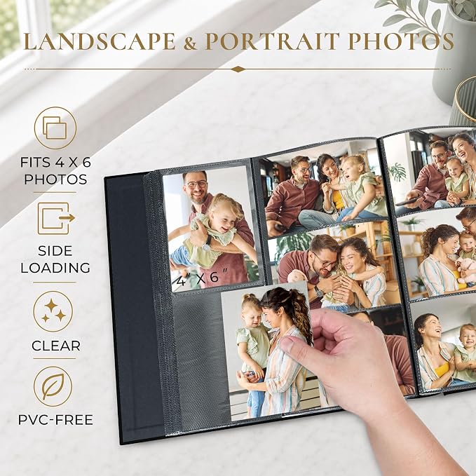 Vienrose Photo Album 4x6 1000 Photos Cover Window Black | Gold Foil Spine, Fabric Cover, Wedding Album, Family Baby Travel, Memory Book - Image 4