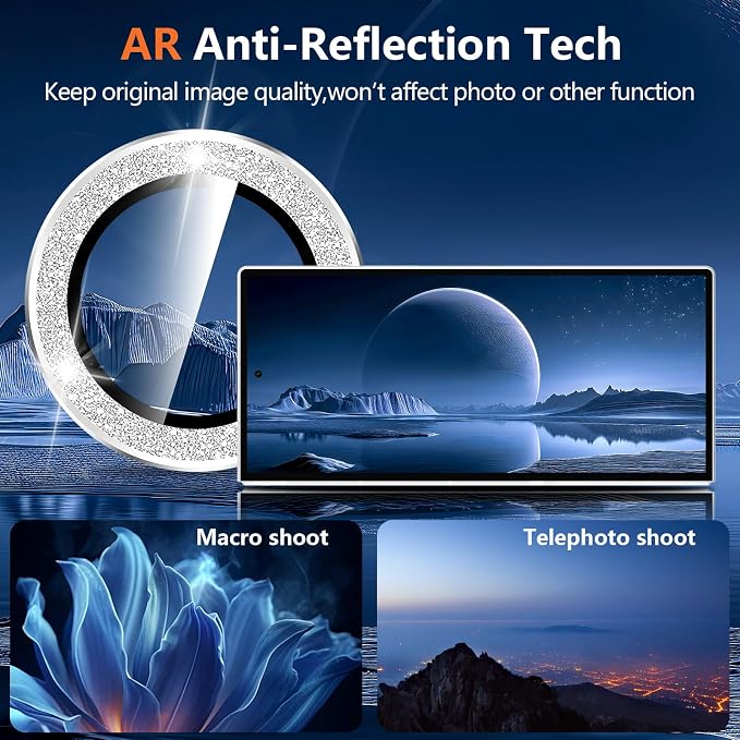 for Samsung Galaxy Z Fold 8 Ultra Camera Lens Protector, Individual Metal Ring Tempered Glass Lens Cover, [Strong Adsorption] Scratch Resistant Ultra-Thin HD Clear Lens Cover, 1 Set-Silvery Sparkly - Image 3