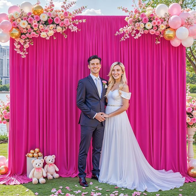 6 Panels Fuchsia Backdrop Curtain for Parties Birthday Party Wrinkle Free Hot Pink Photo Curtains Backdrop Drapes Fabric Decoration for Wedding 30ft(W) x 10ft(H) - Image 9