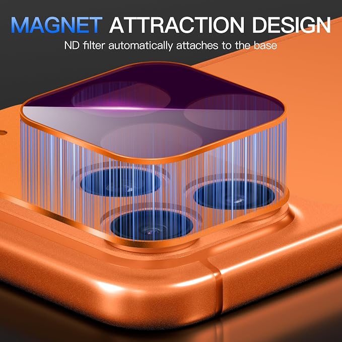 Suoman for iPhone 17 Pro Max Camera Lens Protector, ND Filter Lens Film | Magnetic Tempered Glass Lens Film, Strong Adsorption, HD Clear, All-in-one Metal Camera Cover,Orange - Image 6