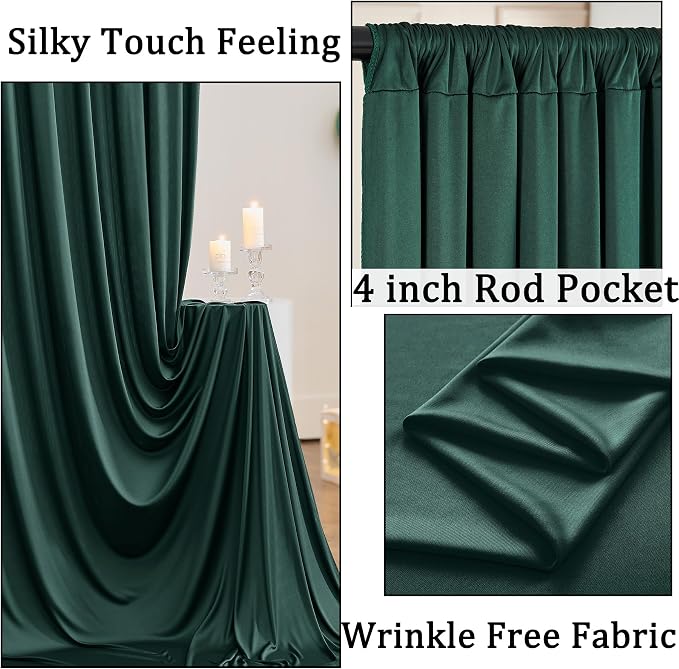 20ft x 10ft Wrinkle Free Hunter Green Backdrop Curtains for Parties, 4 Panels 5x10ft Polyester Green Photo Backdrop Drapes for Wedding Party Jungle Birthday Photography Background - Image 2