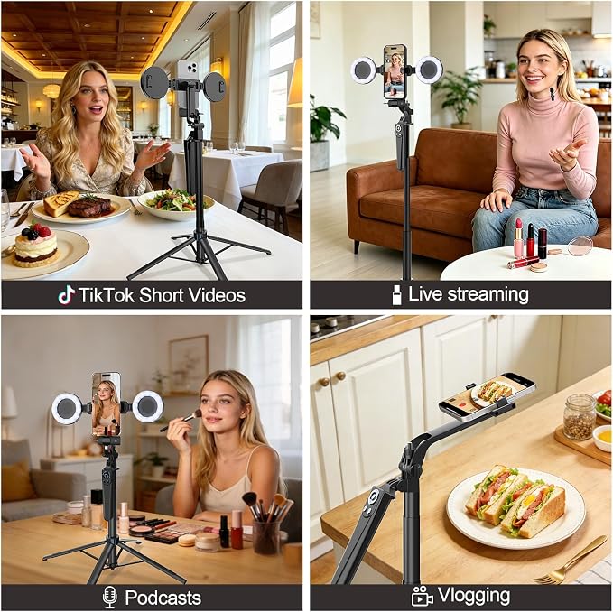 Content Creator Essentials Vlogging Kit for iPhone, Tripod & Wireless Mic | 71" Tripod with light, remote, selfie stick, phone stand. Designed for TikTok, YouTube, video recording - Image 7