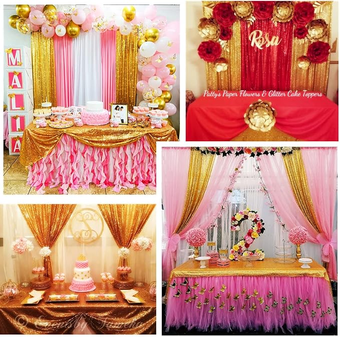 Poise3EHome Gold Sequin Backdrop Curtain, 2 Panels 2Ft x 8Ft Glitter Photography Background for Party Baby Shower Wedding Birthday Christmas Thanksgiving Halloween Decoration - Image 5