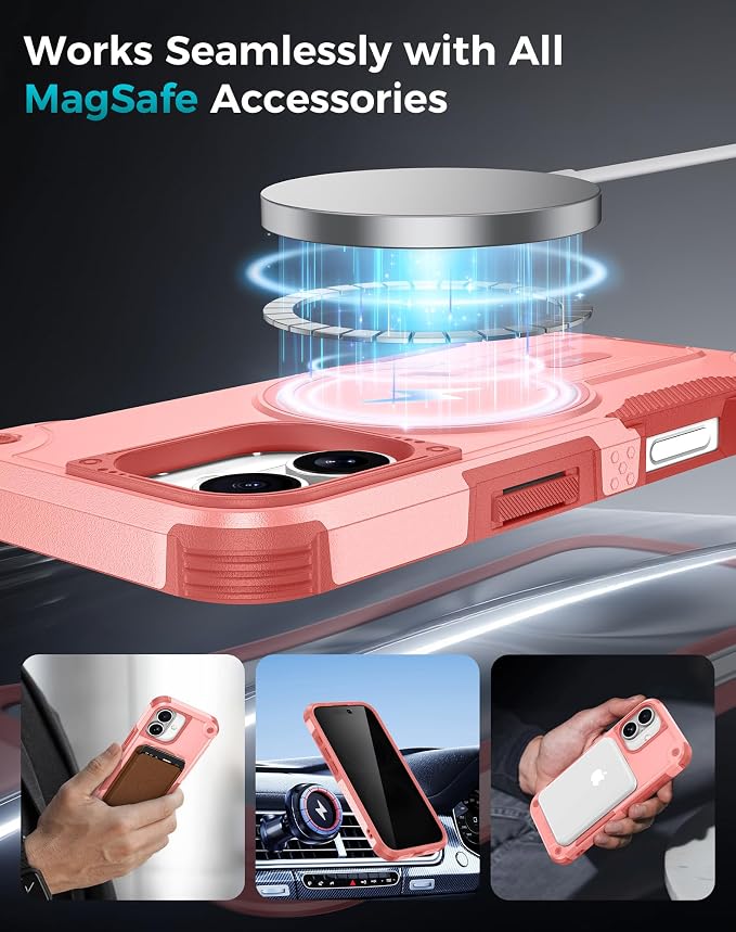 Goton 3 in 1 for iPhone 16 Case with Privacy Screen Protector Pink | Glass Camera Lens Protector,Compatible for MagSafe,Invisible Kickstand, Shockproof Phone Cover for iPhone16 - Image 6
