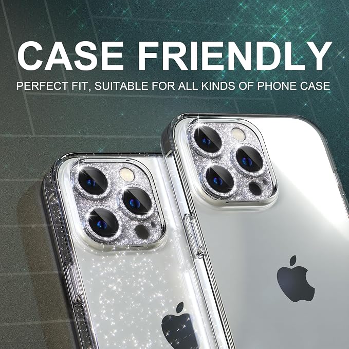 Choiche for iPhone 15 Pro/iPhone 15 Pro Max Camera Lens Protector | Bling Camera Cover with 9H Tempered Glass Lens Screen Protector Metal Ring Decoration Accessories (Glitter-Silver) - Image 5