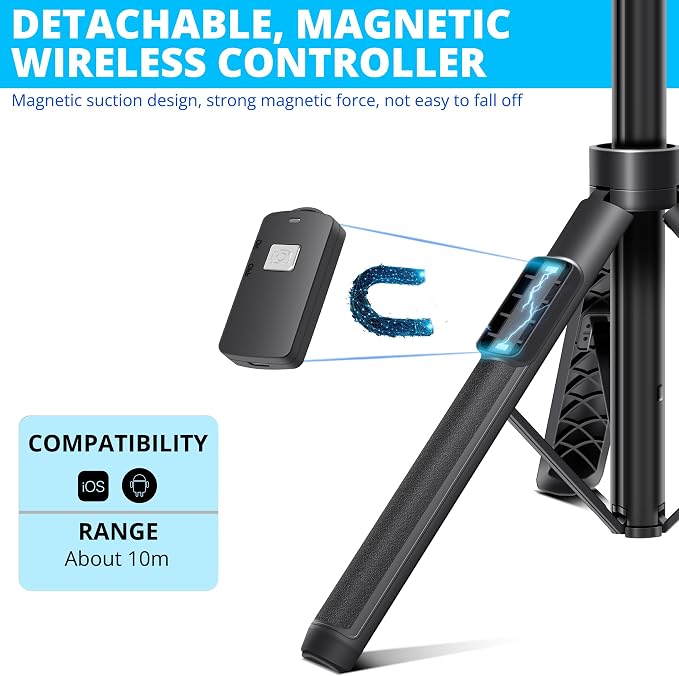 BZE 62 inches Extendable Selfie Stick Tripod with Wireless Remote & Phone Holder, Portable Aluminum Alloy 3 in 1 Stand for Group Photos, Vlogging & Travel Compatible with All Smartphones - Image 4