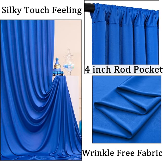 10ft x 10ft Wrinkle Free Royal Blue Backdrop Curtain for Parties, 2 Panels 5x10ft Silky Polyester Blue Photo Backdrop Drapes for Weddings Birthday Party Photography Background - Image 2