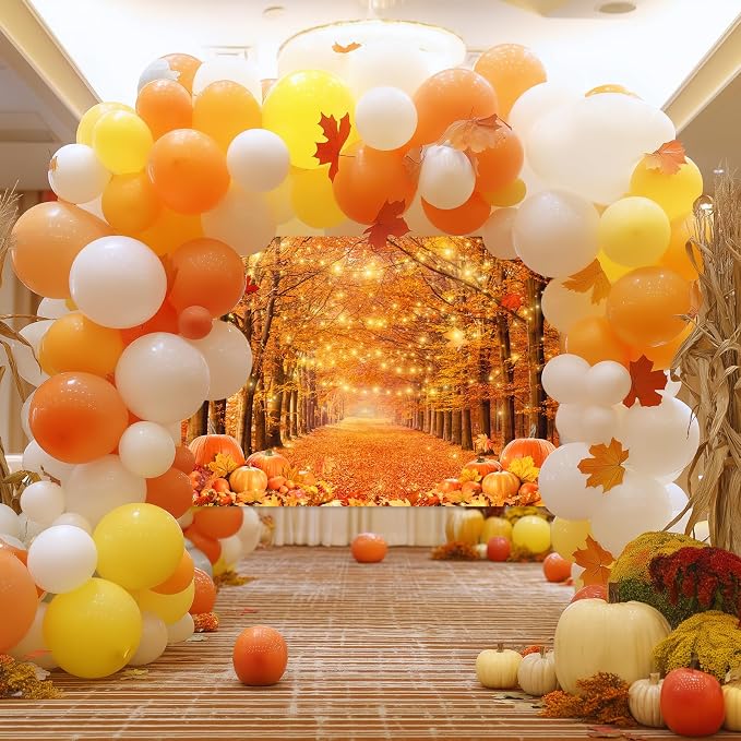 10x8ft Fall Thanksgiving Photography Backdrop | Cotton Fabric, Maple Forest Pumpkin Print, Fall Party Decor, Fall Harvest Friendsgiving Party Photo Booth Background - Image 7