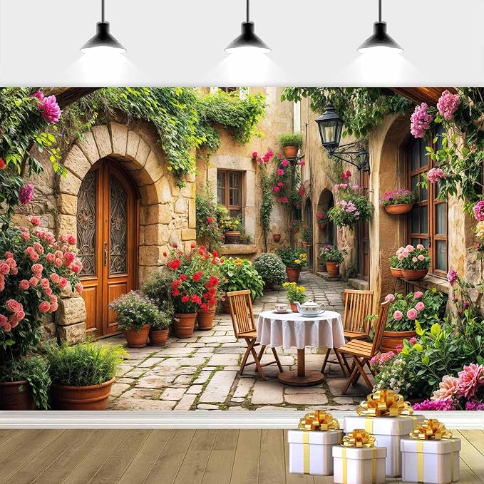 6X4ft Italian Theme Backdrop Italy Town Street Backdrop for Photography, Europe Village Town Landscape Photography Background Garden Tea Party Barnner Photo Studio Props, Color-4 by DRGILAU