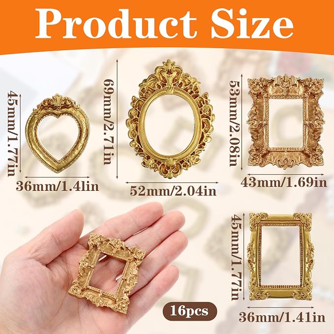 Ymapinc 12 Pcs Small Frames, Mini Picture Frames, Vintage Gold Mini Frame | Miniature Photo Frame Ornament for Crafts/Wedding/Christmas, Baroque Resin Table Wall Hanging Decor - Image 2