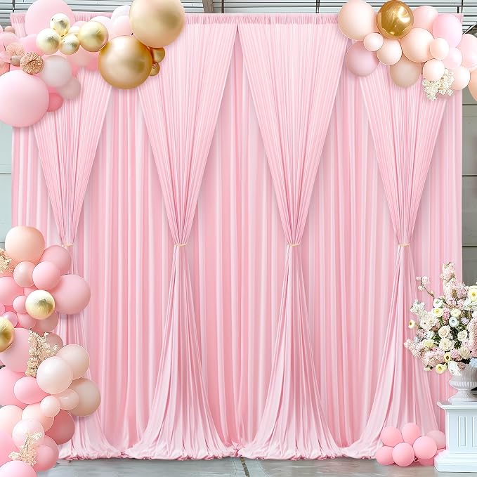 Pink Backdrop Curtains-Wrinkle-Free Polyester Photography Drapes Party Curtain Background for Baby Shower Wedding Decorations- 40 X10FT - Image 2