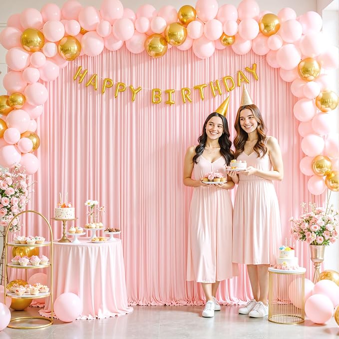 4 Panels Blush Pink Backdrop Curtain for Parties Baby Shower Wrinkle Free Pink Photo Curtains Backdrop Drapes Fabric Decoration for Wedding Birthday Party 20ft(W) x 10ft(H) - Image 8