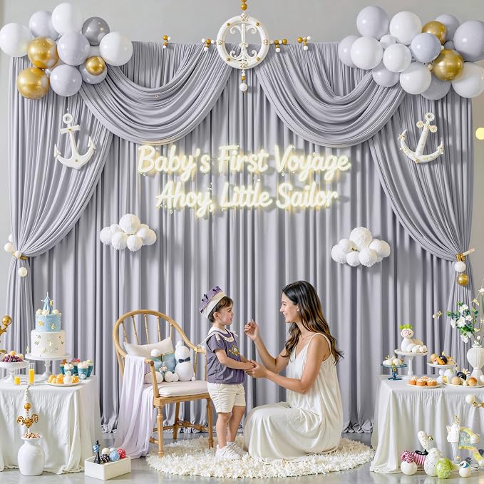 50 ft x 10 ft Wrinkle Free Silver Backdrop Curtain for Parties, Polyester Silver Grey Backdrop Drapes 10 Panels 5x10ft for Baby Shower Photoshoot Engagement Wedding Birthday Photography Background - Image 4