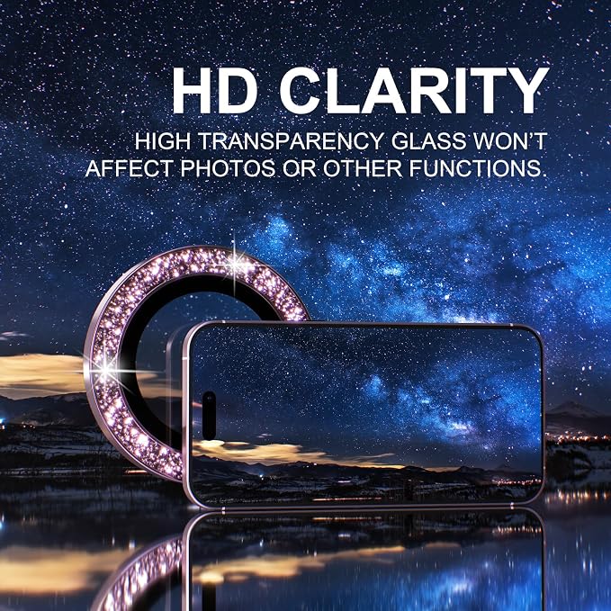 Choiche for iPhone 15/15 Plus Camera Lens Protector Bling, Glitter-Pink | Ultra HD, 9H Tempered Glass Camera Cover Screen Protector Metal Individual Ring Decoration Accessories, 2-Lens, 6.1/6.7-inch - Image 5