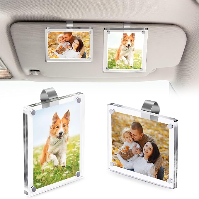 2Pcs Car Visor Photo Clip, 3"x 3.5" Magnetic Square Picture Frame for Car Sun Visor – Clear Acrylic Display for Family or Pet Photos, Easy Clip-On Photo Holder for Car Interior, Auto Accessories Gift for Drivers Mother's Day,Father's Day by Unknown
