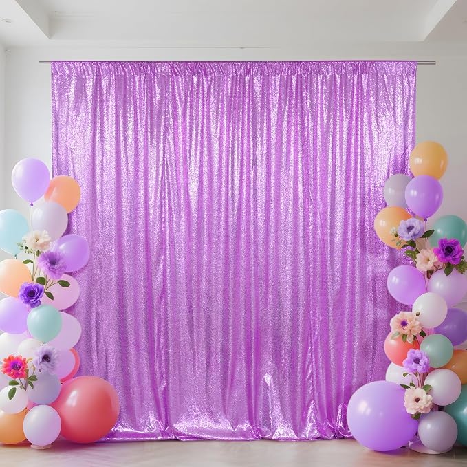 SquarePie 6x8ft Lavender Sequin Backdrop, High Density Non-Transparent Glitter Curtain for Photography, Birthday, Wedding Party Decorations, Thick Solid Background with 4" Rod Pocket, 1 Panel by SquarePie