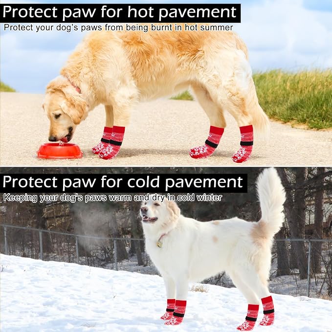 EXPAWLORER Anti Slip Dog Socks, Red, Medium, 4 Count, Fabric, Elastic Band, Dog, Paw Protection, Indoor & Outdoor - Image 6