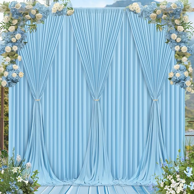 Blue Backdrop Curtains 10 Panels - Wrinkle-Free Light Blue Curtains Polyester Photography Drapes Photo Background for Baby Shower Birthday Party Decorations- 40 X10FT - Image 4