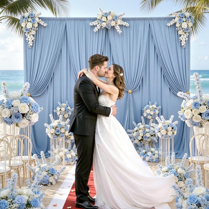 50ftx10ft Wrinkle Free Dusty Blue Backdrop Curtains for Parties, Silky Polyester Photo Backdrop Drapes 10 Panels 5x10ft Back Drop Cloth for Wedding Birthday Baby Shower Photography Background - Image 5