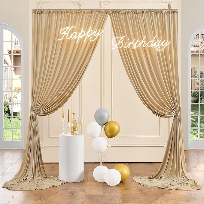 10ft x 10ft Wrinkle Free Champagne Backdrop Curtains for Parties, Polyester Photo Backdrop Drapes 2 Panels 5x10ft Cloth for Wedding Birthday Party Photography Background - Image 7