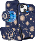 Buleens for iPhone 13 Case 6.1 Inch - with Ring Stand & Camera Cover Aesthetic Cute Designed for Women Girls Sun Moon Stars for Phone Case for iPhone 13 Compatible with Magsafe by Buleens