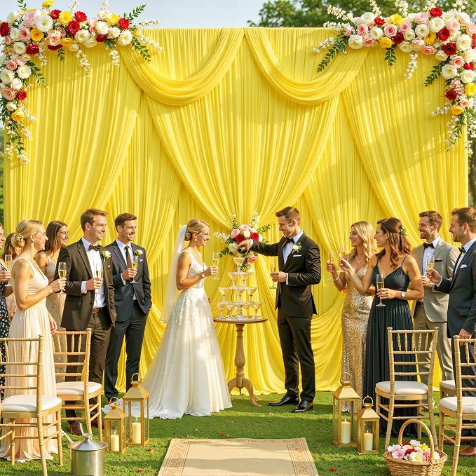 6 Panels Yellow Backdrop Curtain for Parties Wrinkle Free Lemon Yellow Photo Curtains Backdrop Drapes Fabric Decoration for Birthday Party Wedding Baby Shower 30ft(W) x 10ft(H) - Image 2