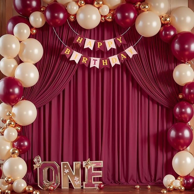 Burgundy Backdrop Curtain 2 Panels-Wrinkle-Free Champagne Curtains Polyester Photography Drapes for Baby Shower Birthday Party Photo Background Backdrop Stand- 8 X10FT (Burgundy) - Image 8