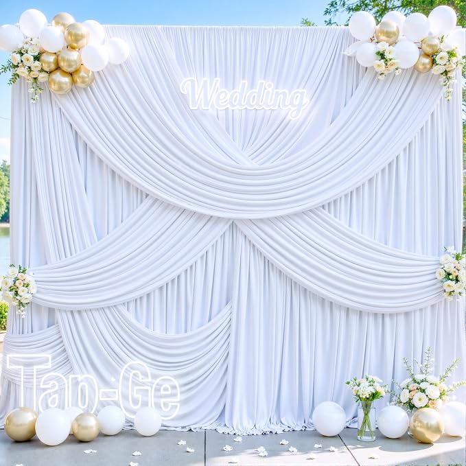 6 Panels White Backdrop Curtains for Wedding Party Wrinkle Free Backdrops Curtain Drapes Fabric Decorations Photo Back Drop Cloth for Baby Shower Photography Stage Reception 30ft(W) x 12ft(H) - Image 5