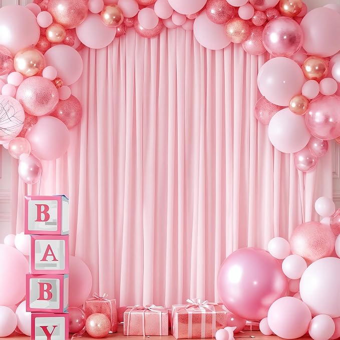 Pink Backdrop Curtains-Wrinkle-Free Polyester Photography Drapes Party Curtain Background for Baby Shower Wedding Decorations- 24 X10FT (Pink) - Image 4