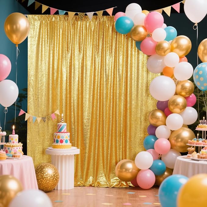 SquarePie 6x8ft Gold Sequin Backdrop, High Density Non-Transparent Glitter Curtain for Photography, Birthday, Wedding Party Decorations, Thick Solid Background with 4" Rod Pocket, 1 Panel - Image 4