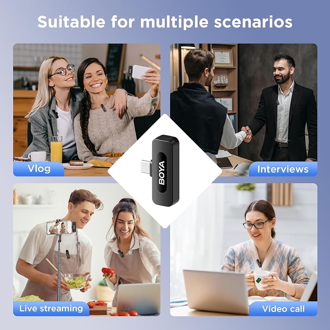 BOYA BY-V10 USB-C Wireless Lavalier Microphone for iPhone16/15 Android, Type-C Smartphone Laptop, Noise Canceling, Mini Clip-on Microphone for YouTube, Podcast, Facebook, TikTok Vlogging Recordings - Image 7