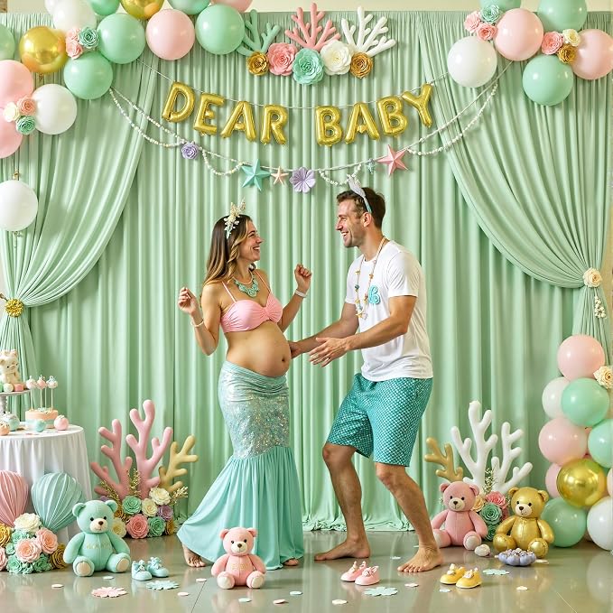 10 Panels Sage Green Backdrop Curtains for Wedding Party Wrinkle Free Backdrops Curtain Drapes Fabric Decorations Photo Back Drop Cloth for Baby Shower Photography Stage Reception 50ft(W) x 12ft(H) - Image 3