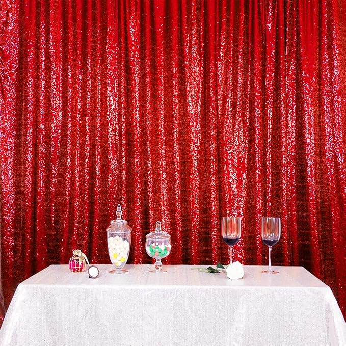 SquarePie 6x6ft Red Sequin Backdrop, High Density Non-Transparent Glitter Curtain for Photography, Birthday, Wedding Party Decorations, Thick Solid Background with 4" Rod Pocket, 1 Panel - Image 8