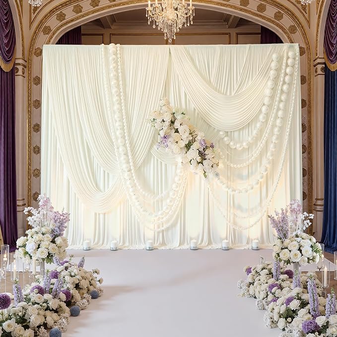 10ft x 8ft Ivory Backdrop Curtain for Parties, Polyester Photo Backdrop Drapes for Wedding Birthday Baby Shower Party Photography Background Home Decor - Image 3