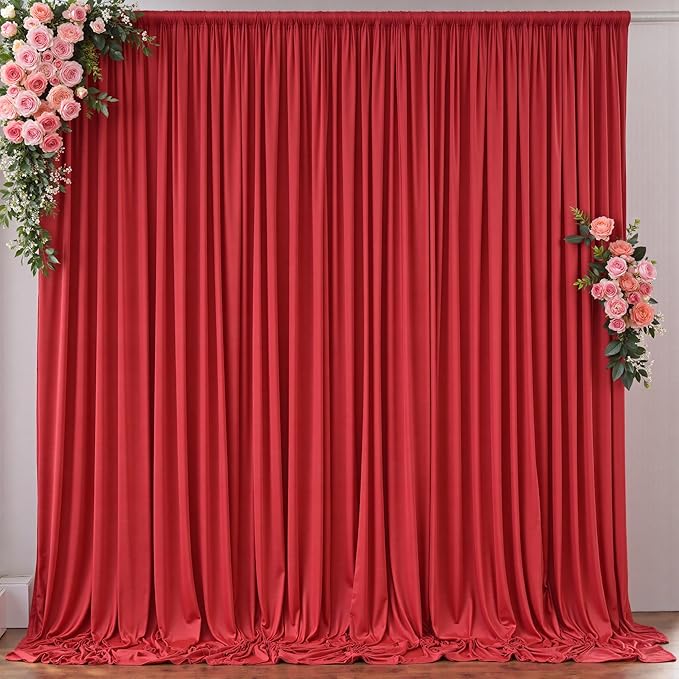 10ft x 8ft Wrinkle Free Red Backdrop Curtains for Parties, Polyester Photo Backdrop Drapes 2 Panels 5x8ft for Wedding Birthday Party Christmas Photography Background for Backdrop Stand by Outpain