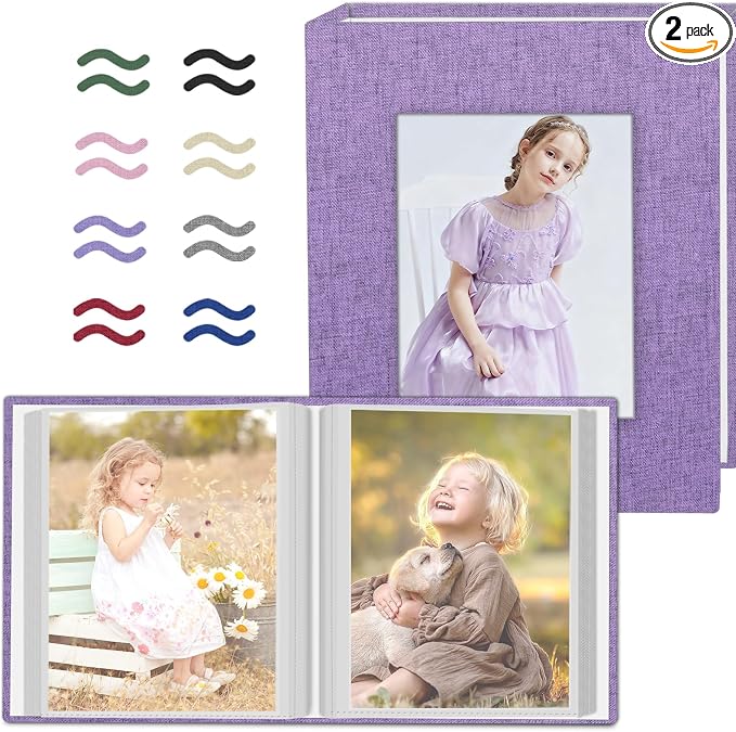 Popotop 2 Pack Photo Album 5x7 Pictures, Small Linen Slip-in Photo Albums Book for 80 Photos with 40 Pockets, Birthday Gifts for Women Mom Family Baby by Popotop